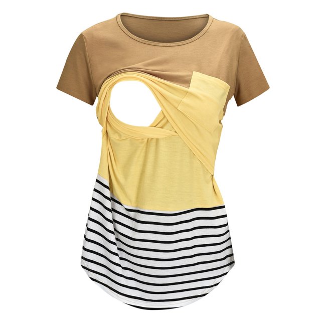 2025 Femmes Maternité Manches Courtes Maternité Garde-Robe Col Rond Rayé Imprimé Leggings de Maternité Plus Hauts d'Allaitement T-Shirt Petite Pyjamas Pantalons pour Femmes pour