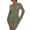 thumbnail image 1 of Robe Mini Ajourée pour Femmes à Manches Longues, Col Rond, Moulante, en Maille, Courte, Portefeuille, Dos Nu, Tenue de Boîte de Nuit, 1 of 6