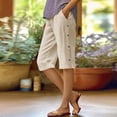 thumbnail image 2 of BLVB Linen Shorts for Women High Waisted Lightweight Bermuda Shorts Side Button Short Beach Vacation Outfits Pockets, 2 of 7