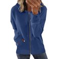 thumbnail image 2 of PEZHADA Économies d'Automne Chandail à Capuchon à Fermeture à Glissière Décontracté pour Femme, Veste Ouverte à l'Avant, Coupe Ample, Manteau à Manches Longues avec Cordon, Chandail à Capuchon avec Poche, Bleu, 2 of 5