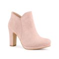thumbnail image 1 of Unique Bargains Bottes à Talon Épais à Bout Rond pour Femme, Cheville, Rose Poudré (Taille 9), 1 of 7