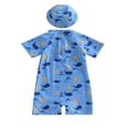 thumbnail image 1 of Toddler Baby Boys One-Piece Swimsuit Print Long/Short Sleeve Zipper Rashguard Swimwear + Swimming Cap, 1 of 8
