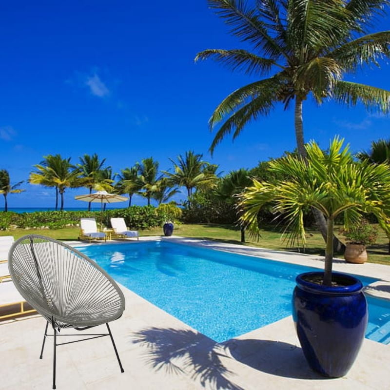 Chaise longue Costa, chaise longue en fil de fer, chaise longue en plastique, chaise longue de plage, chaise longue d'intérieur et d'extérieur, rotin de style Acapulco, résistant aux intempéries, chai