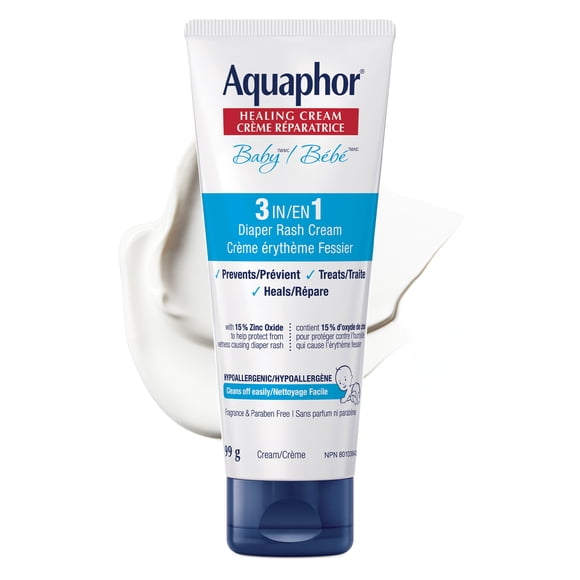 Aquaphor Baby Healing Diaper Rash Cream, 15% Zinc Oxide, Fragrance Free