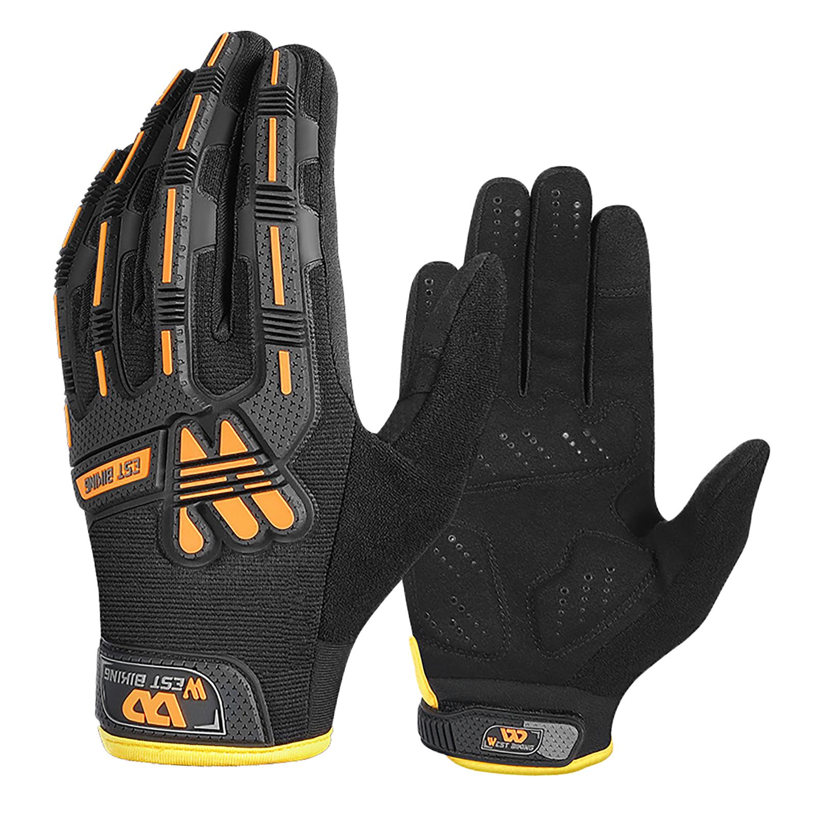 Miulika Full Finger Touchscreen Motorcycle Gloves Shock Absorption Anti-Slip Finger Black Orange M