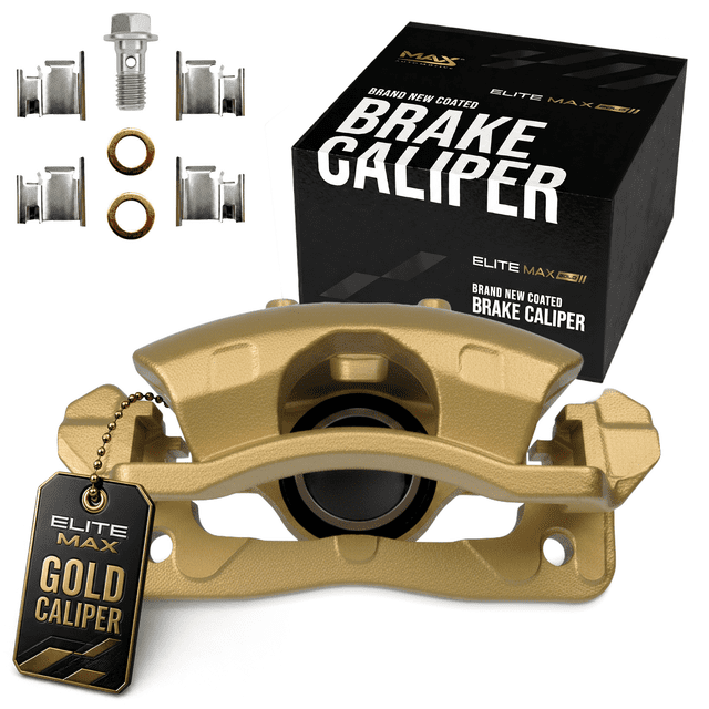 Max Advanced Brakes – EliteMAX Rear Brake Caliper for 2010-2023 Toyota 4Runner, Passenger Side, Gold Powder Coated, Hardware Included, Disc Brake Caliper Assembly w/ Bracket
