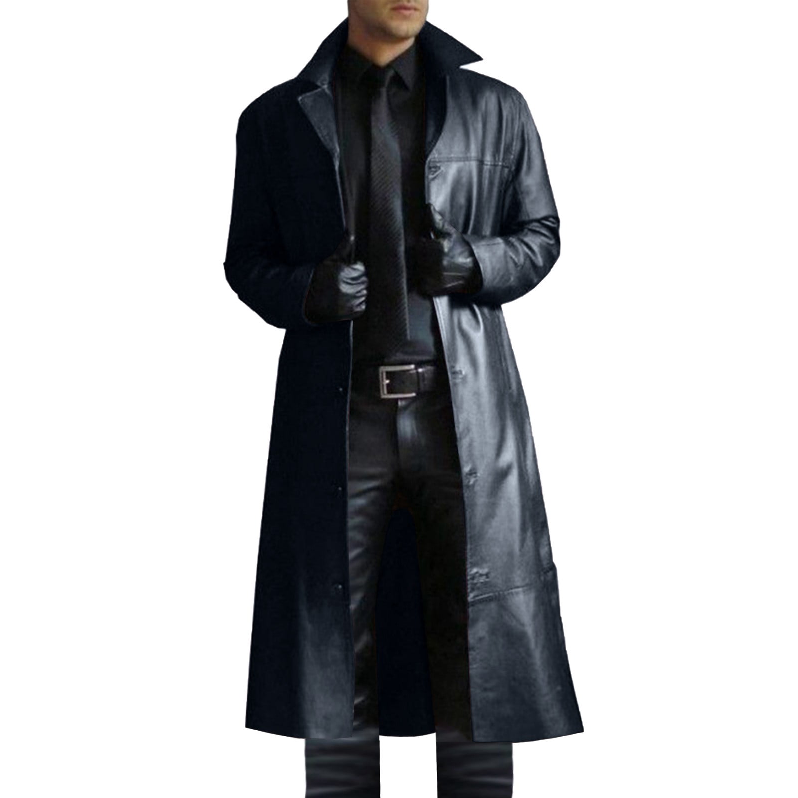 LOVZFMLL Jackets for Men Lapel Solid Color Slim Leather Long Leather Jacket Men's Windbreaker Jacket
