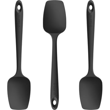 U-Taste Spatules-Cuillères en Silicone Résistantes à la Chaleur jusqu'à 480 °F, Ensemble de 3, Qualité Alimentaire Sans BPA pour la Cuisine, la Cuisson, la Pâtisserie et le Mélange, une Pièce Sans Joint, Grattoir Flexible en Caoutchouc pour Batterie de Cuisine Antiadhésive (Noir)