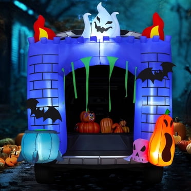 Joyfy 6 FT (183 cm) Halloween Inflatable Haunted Castle Decoration,Trunk or Treat Car Decorations Kit Ghost and Pumpkin with Built-in LED Light for Halloween Party Indoor,Outdoor,Yard,Garden Decor
