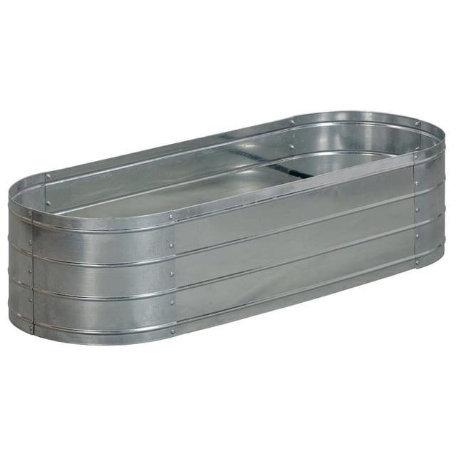Grapevine Galvanized Steel Raised Garden Bed, Oval, 48IN, Silver, constructed from rust-resistant galvanized steel with an oval shape and reinforced side panels, easy to assemble without a base, ideal for growing vegetables, herbs, and flowers in outdoor garden spaces.