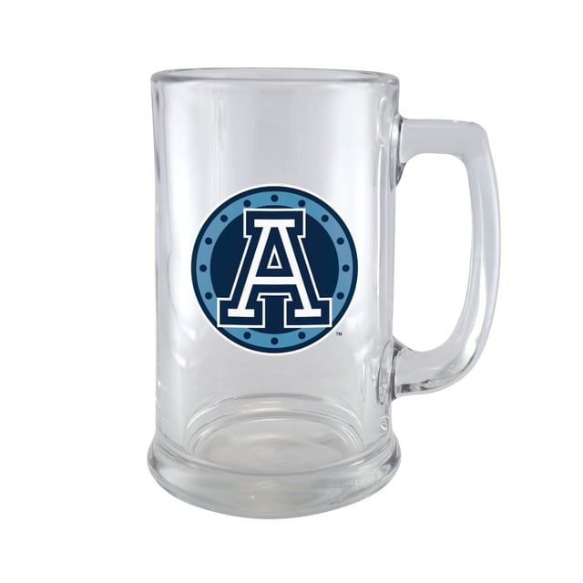 Officiellement Licencié CFL Tasse à Bière 15OZ TORONTO ARGONAUTS en Verre Transparent avec base et Poignée Robustes, Présentant le logo TORONTO ARGONAUTS en Bleu Marine et Bleu Pâle, Idéale pour Boissons Froides, Va au Lave-Vaisselle et Convient comme Cadeau pour Amateur de sports