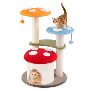 Gymax Mushroom mignon Cat Tree 35'' Tall Cat Tower w/ Sisal Scratching Posts Cat Condo