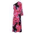thumbnail image 4 of LOVZFMLL Robe d'Été pour Femme, Aguichant, à une Épaule, Imprimée, Ample, à Manches, Ourlet Fendu à Moitié, Rose Vif, 2TG, 4 of 5