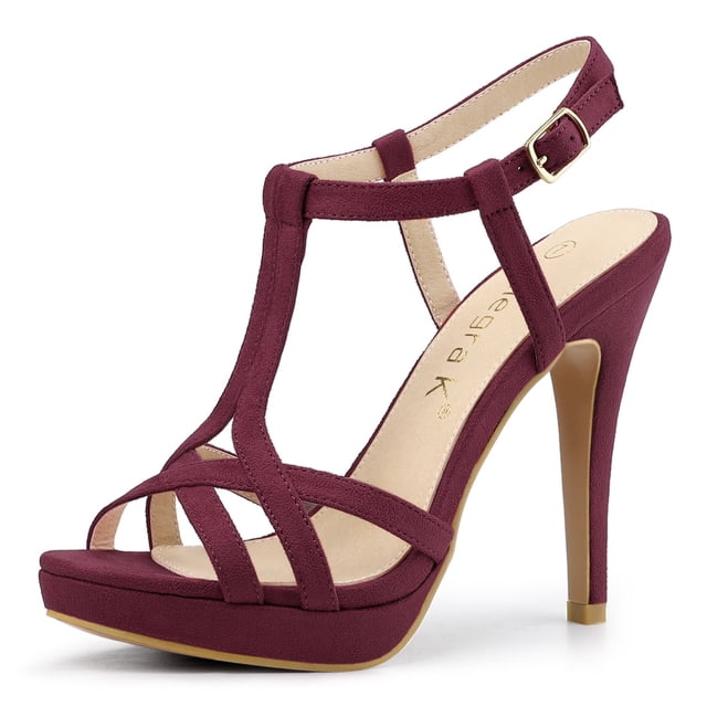 BLISSFUL STEP Women's T Strap Slingback Platform Heeled Sandals