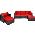 thumbnail image 4 of Gymax 6PCS Patio Conversation Set Rattan Sectional Furniture Set w/ Red Cushions, 4 of 10