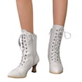 thumbnail image 4 of B91xZ Bottes de Combat Femmes Mode Talon Bas Fermeture Éclair Bottes Plissées Mi-Mollet Chaussures, Blanc 9, 4 of 5