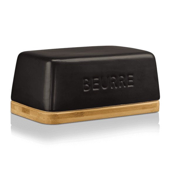 Bouclair Black Ceramic & Wood Butter Dish