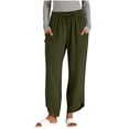 thumbnail image 3 of Sentmoon Women Linen Pants Solid Color Drawstring Elastic Waist Travel Outfits for Women Oversized Relaxed Fit Summer Clothes for Women with Pocket for Work and Office, 3 of 7