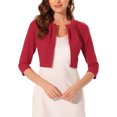 thumbnail image 1 of INSPIRE CHIC Boléro pour Femme à Manches 3/4 Sans Col, Plissé, Ouvert à l'Avant, Cardigan Court TG Rouge, 1 of 6