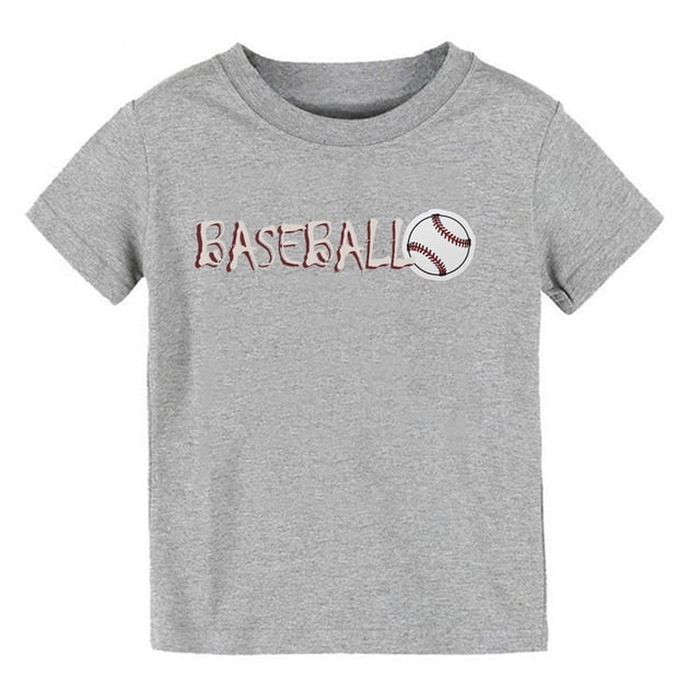 Boys Girls Summer Tops Tees Baseball Cartoon Print Solid Color Short Sleeved T Shirt Daily Spring Shirts For Kid 8-10 T
