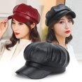 thumbnail image 2 of Beret Cap Faux Leather Adjustable Octagon Faux Leather Hats for Party, 2 of 10