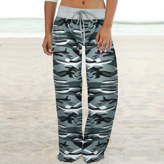 RKSTN Womens Pants Fashion Comfy Stretch Print Drawstring Wide Leg Lounge Pants Loose Comfortable Pants