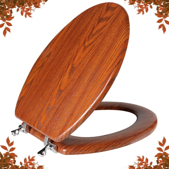 Elongated Toilet Seat Molded Wood Toilet Seat With Zinc Alloy Hinges Easy To Install Also Easy To Clean Anti-Pinch Wooden Toilet Seat By Angol Shiold (Elongated Brownish Yellow)