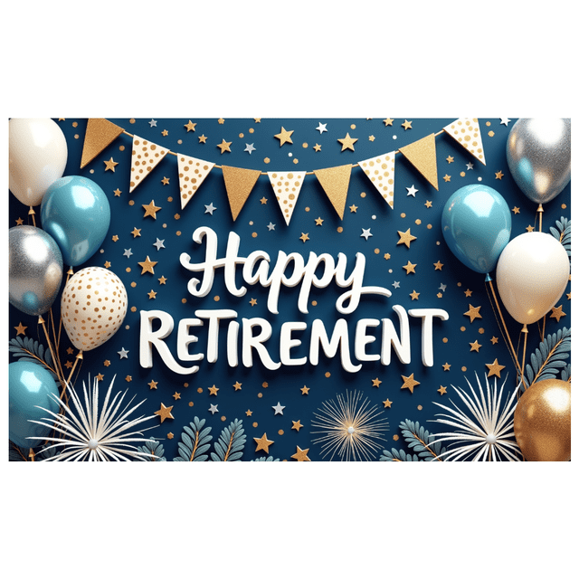 Decorative Design Happy Retirement Celebration Banner Colorful Balloons Star Decoration Gold Glitter Banner for Retirement Party Indoor Celebration Event