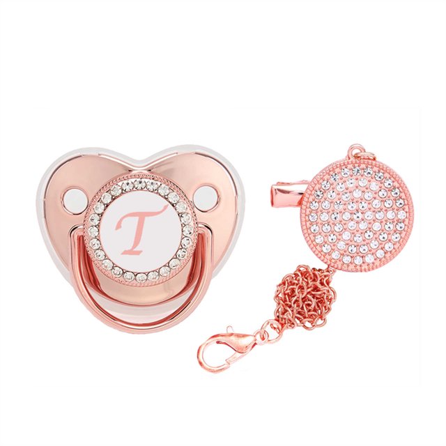 XZNGL Baby Pacifier 26 Letter Name Initial Clip Silicone Infant Nipple Bling Newborn Pacifier