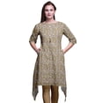 thumbnail image 1 of Bimba Kurti Asymétrique Imprimé Floral à Feuilles Brunes pour Femmes Robe d'Été Indienne Tunique Petit, 1 of 6