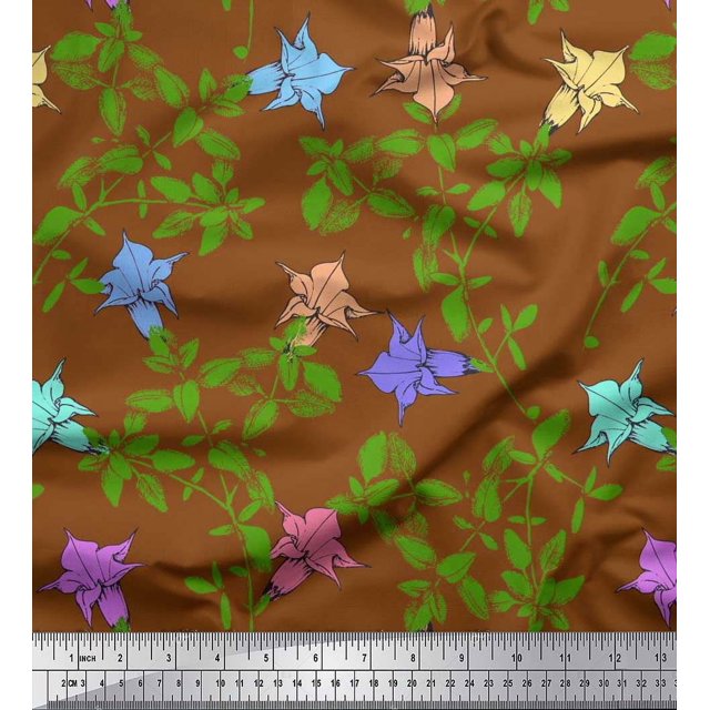 Soimoi Poly Georgette Fabric Leaves & Bell Floral Fabric Prints by Yard 42 Inch Wide