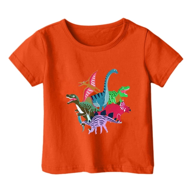 PMVFHDE Hauts Garçons Garçon et Fille Mode Décontractée Imprimé Col Rond Ample T-Shirt à Manches Courtes Haut Orange, 6-7 Ans