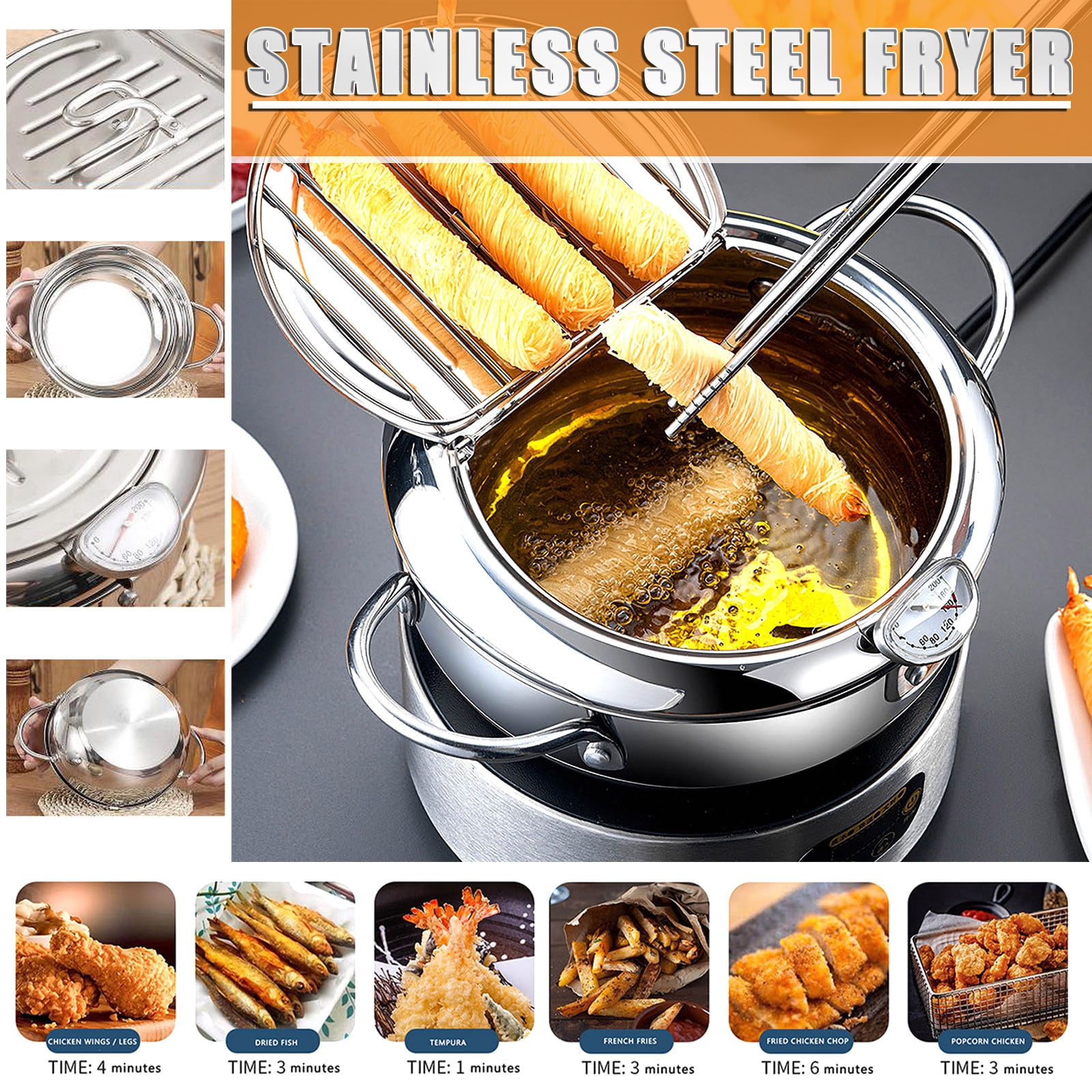 Clearance Items!Ymkly kitchen utensilsmultifunctional kitchenware setWith Strainer Mini Stainless Control Household And Fryer Steel Temperature Fryer Kitchen，Dining Barstainless steel cookware set