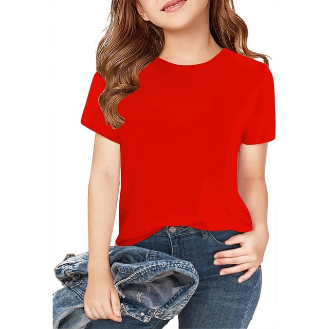 RKSTN 2 Pcs Chemises Filles Manches Courtes Col Rond Hauts Basiques Doux Mode Été 100 % Coton Chandail Uni Enfants Hauts Enfants