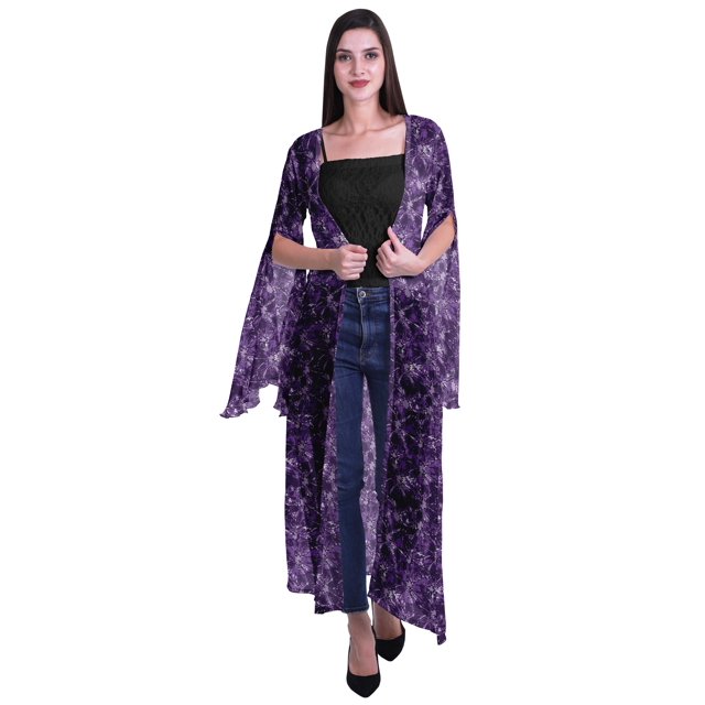 Moomaya Cardigan Long en Georgette Imprimée pour Femmes, Vêtements de Plage, Cache-Maillot