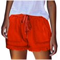 thumbnail image 1 of LLYWEY Womens Jeans Shorts, Ladies Ribbed Distressed Denim Shorts, Drawstring Elastic Waist Women Cut Off Jeans with Pockets, Style ST-22, Red, L, 1 of 5