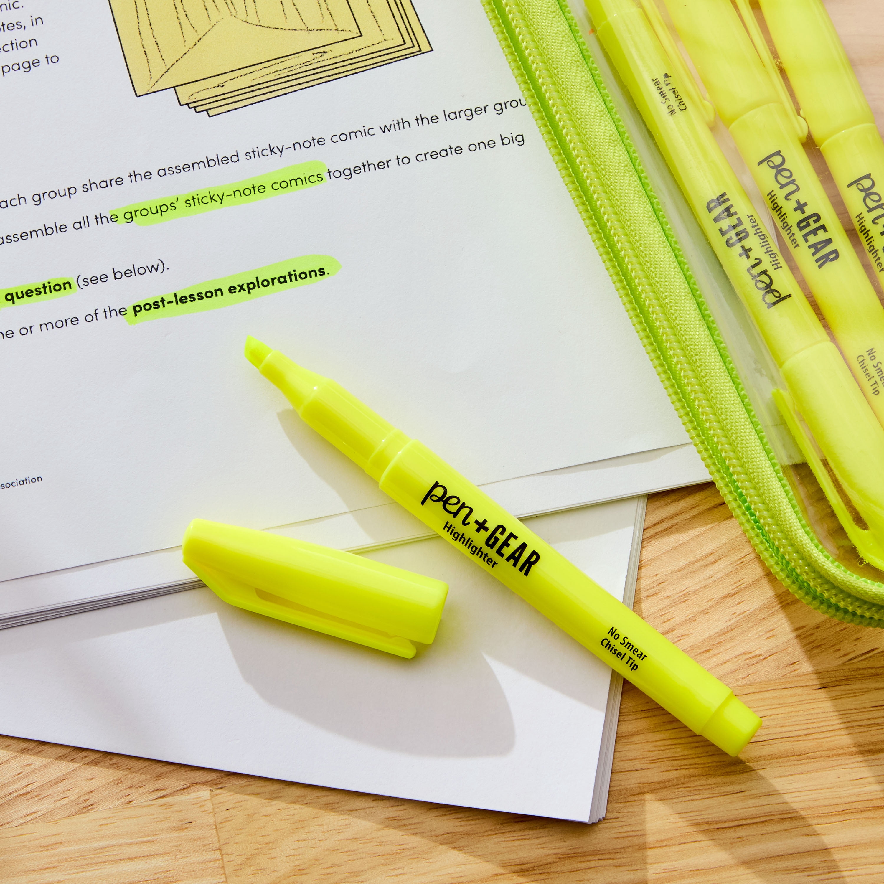 Surligneurs de poche Pen+Gear, pointe biseautée, jaune, paquet de 4