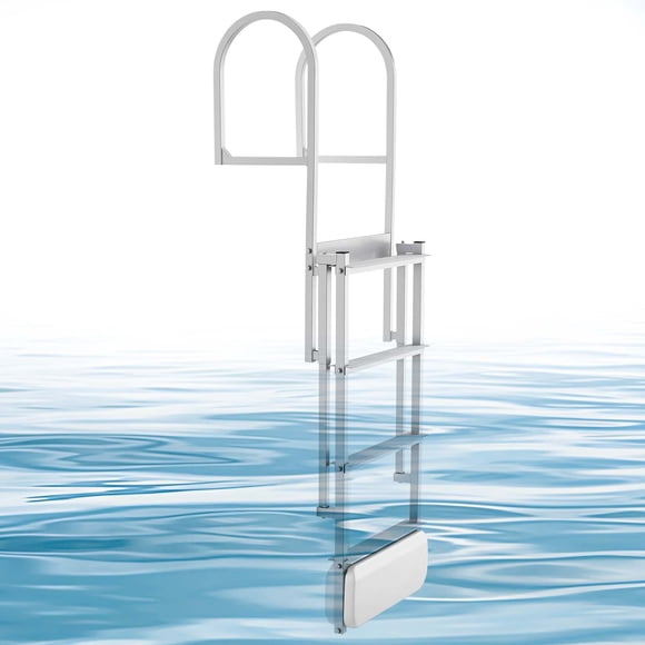 VEVOR Échelle de Quai Rétractable, 4 Marches, Échelle de Nage pour Bateau Ponton en Alliage d'Aluminium avec Flotteur à Relevage Automatique, Marches Larges Antidérapantes, Capacité de Charge de 500 Lb, Hauteur Réglable, pour Bord de Lac, Piscine, Marine