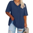 thumbnail image 1 of Jsaierl Womens Plus Size Loose Casual Tops Solid Color Summer V Neck T-Shirts Daily Simple Short Sleeve Blouses, 1 of 4