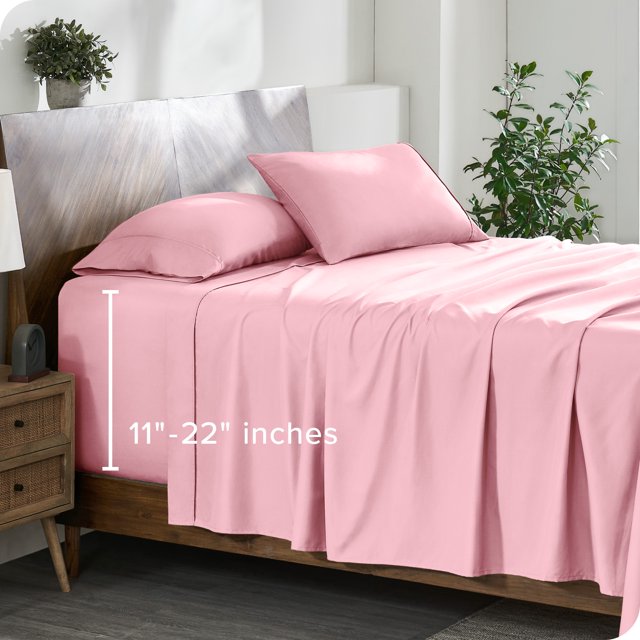 Bare Home 22" Extra Deep Pocket Sheet Set - Premium 1800 Collection - Ultra-Soft - Split Head Flex King, Light Pink