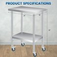 thumbnail image 4 of YUSAZENS Table de Rangement à Double Couche en Acier Inoxydable 201, Établi Mobile Chariot à Outils 18*24 Pouces+roues, 4 of 7