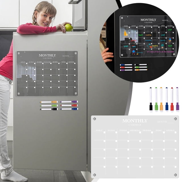 Transparent 3mm Acrylic Weekly Planner Memo Board - Magnetic Backing, Erasable with Pen & Magnetic Stickers, for Home & Office