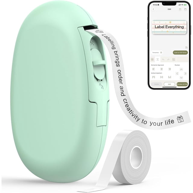 E tooth Label Maker Machine with Tapes Continuous Label Versatile App with Fonts and k+ Icons Inkless Labeler for Home Kitchen School Office Organization