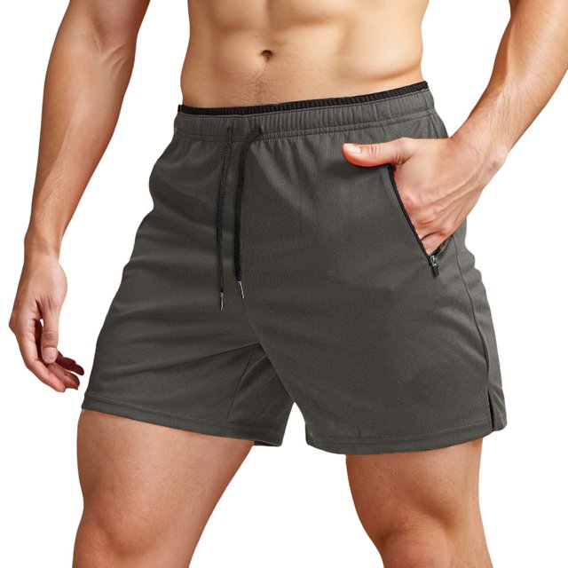 Men's Running Shorts with Zipper Pockets Gym Athletic Workout 5" Shorts for Men
