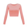 thumbnail image 1 of WTXUE T-Shirts à Manches Longues, Chemises à Col Rond pour Femmes, Col Aguichant, Court, Slim, Basique, Haut Rond, Blouse Unie / Décontractée pour Femmes, Pink S, 1 of 6