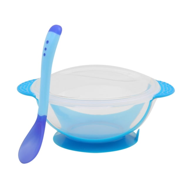 WIFKLSIIPG kids Children Training Feeding Dinner Bowl Spoon Tableware Set with Suction Cup(Blue)