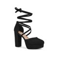 thumbnail image 1 of BLISSFUL STEP Escarpins pour Femmes Talons Blocs Plateforme à Brides à Lacets Escarpins Noirs 10, 1 of 7
