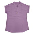 thumbnail image 3 of 2025 Women Spring Summer Clothing Wide Neck Shirt Women Solid Button Back Ruffled Button Down Blouses for Women Trim Blouse Casual Short Classic Fit Dress Shirt Sleeve Blouse, 3 of 5