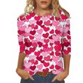 thumbnail image 1 of Penkiiy Chemises de la Saint-Valentin pour Femmes Décontractées Manches 3/4 Col Rond Blouses Imprimé Mignon Tuniques Tops 2025 2TG Multicolore, 1 of 5