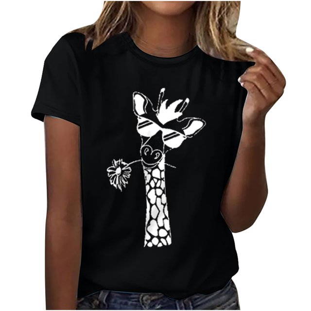 Birdeem Women Girls Plus Size Print Tees Short Sleeve Round Neck T Shirt Blouse Tops